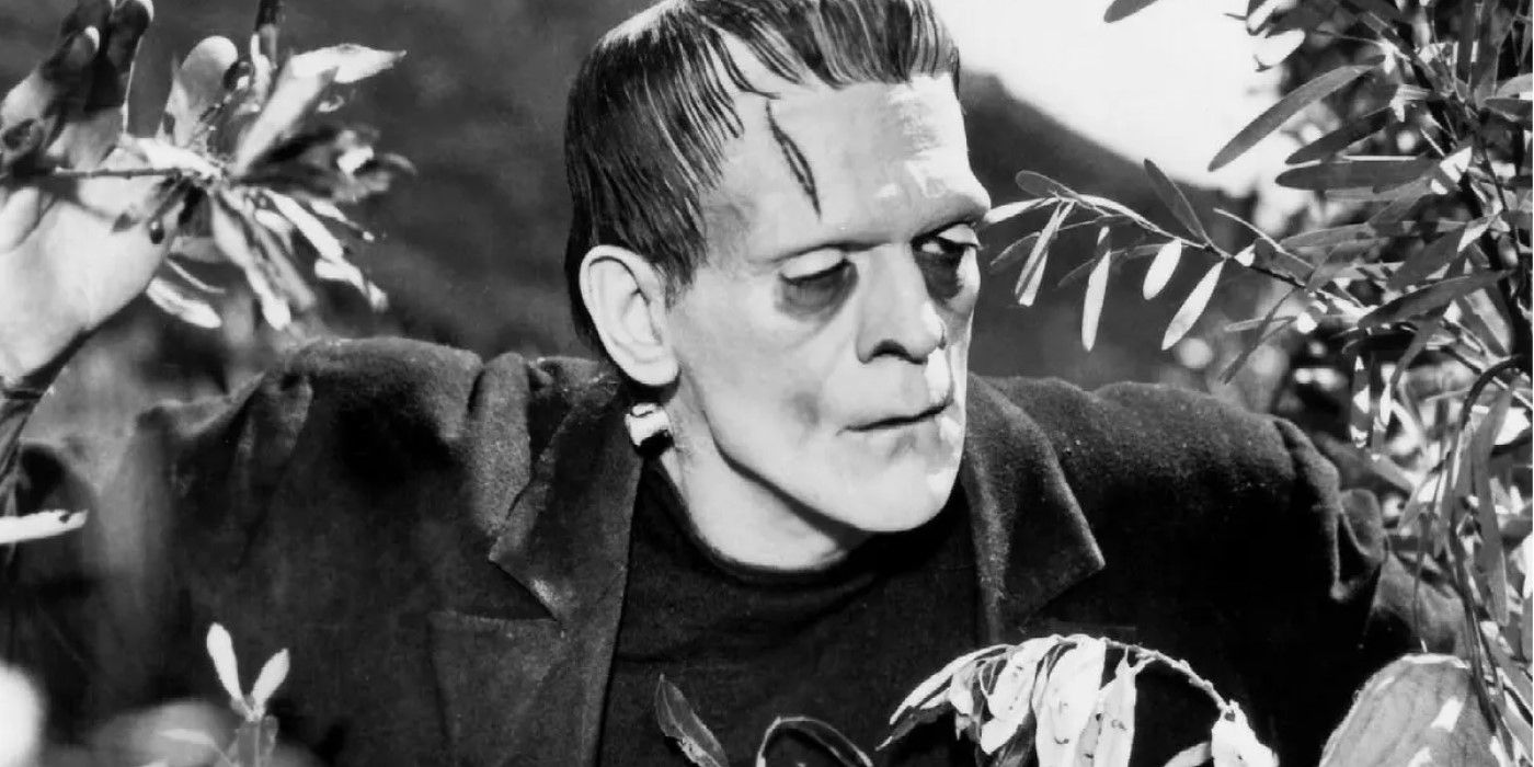 Frankenstein's monster (Boris Karloff) peers through the bushes in 1931's 'Frankenstein'