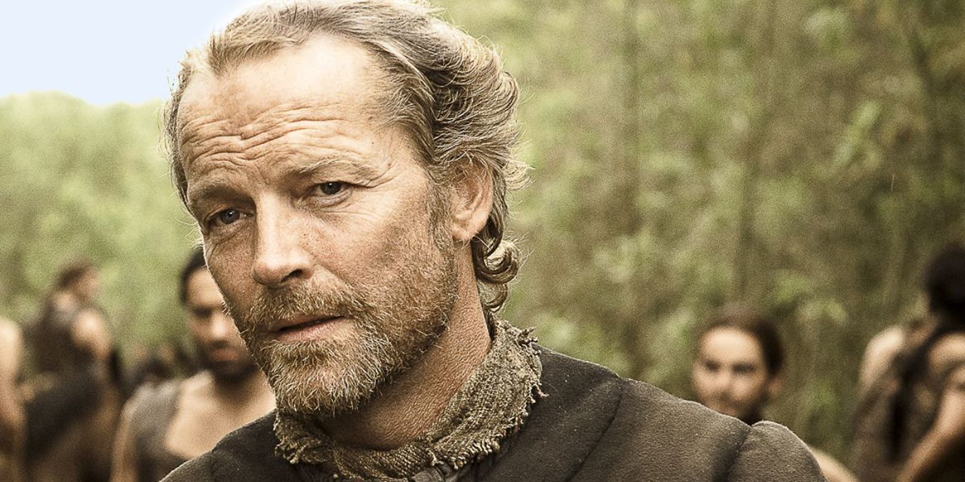 Ser Jorah Mormont looking intently ahead in Game of Thrones