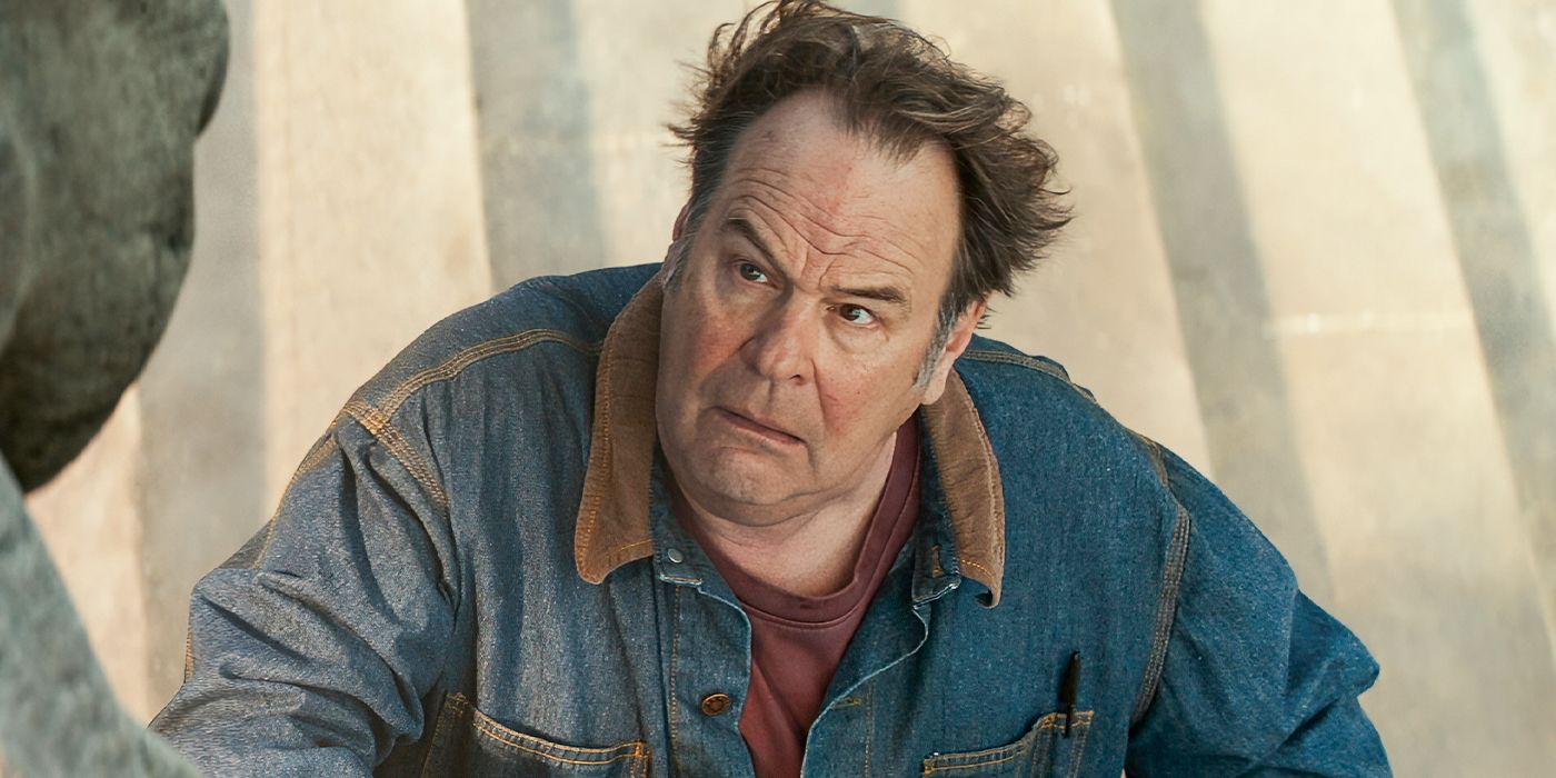 Dan Aykroyd looks up in fear in Ghostbusters: Frozen Empire