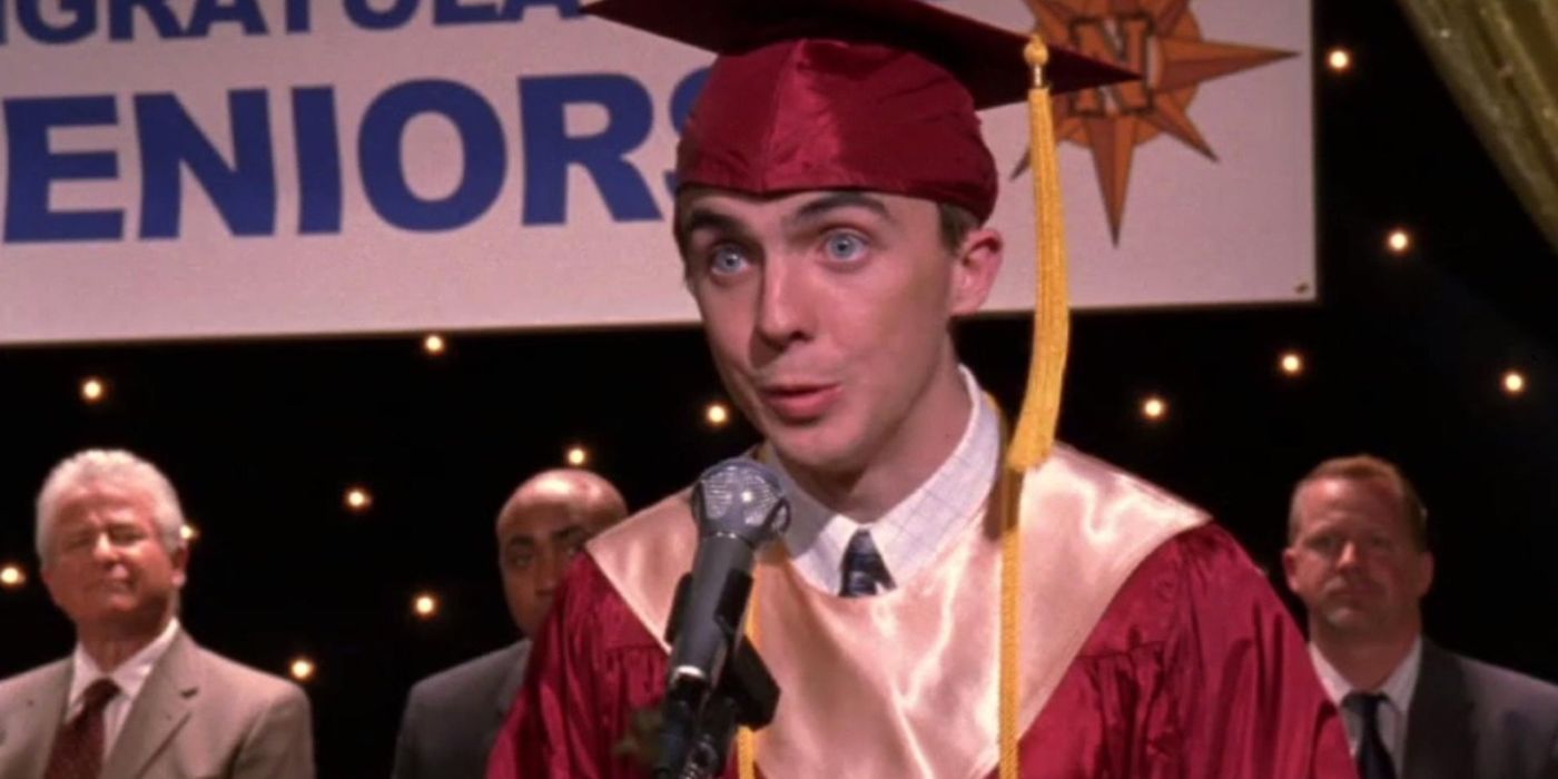 Malcolm delivers his valedictorian speech on stage