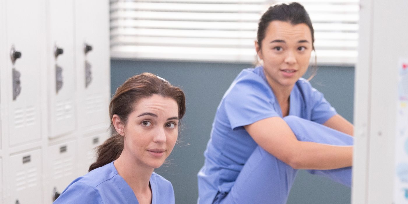 Jules Millin and Mika Yasuda, getting ready in the Grey's Anatomy intern locker room