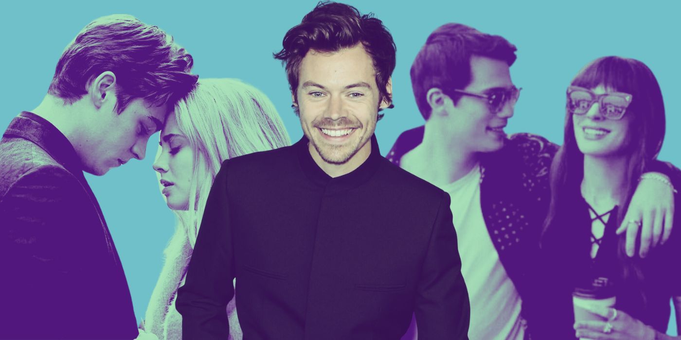 Custom image with Harry Styles smiling in front of the leading couples of 'After' and 'The Idea of You'