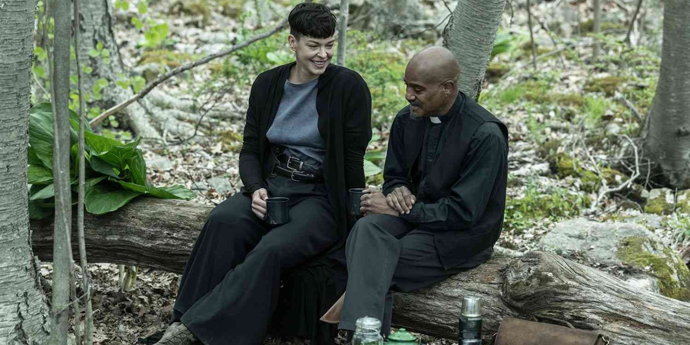 Seth Gilliam as Gabriel meeting Pollyanna McIntosh as Jadis in The Walking Dead: The Ones Who Live.