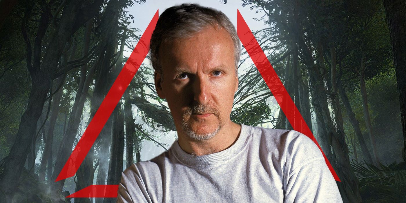 A custom image of James Cameron in front of a dark jungle background
