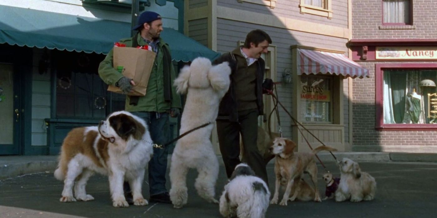 Sean Gunn como Kirk andando cães em 'Gilmore Girls'.