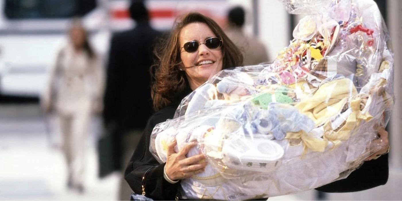 Charlotte carrying a basket full of baby gifts in Sex and the City