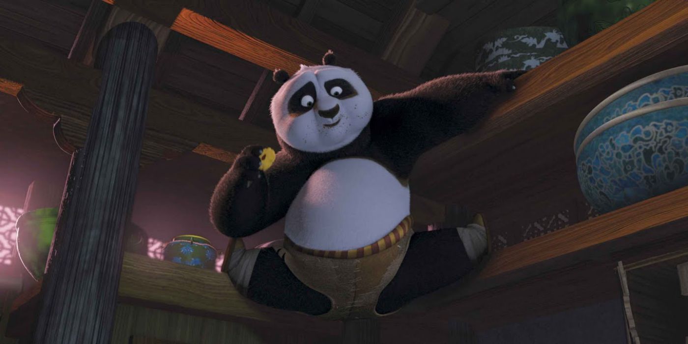 Po getting some of Monkey's almond cookies in Kung Fu Panda