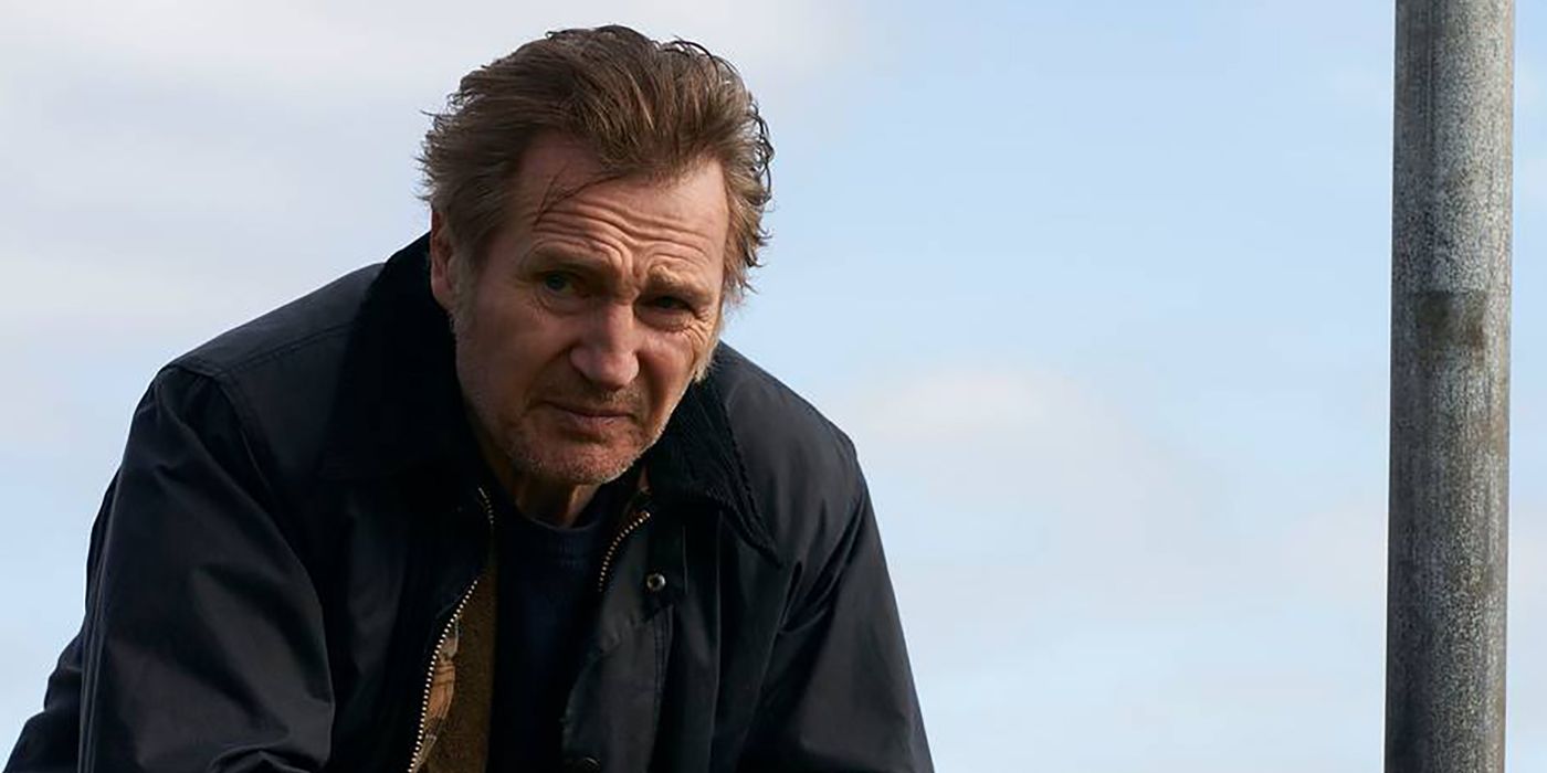 Liam Neeson as Finbar Murphy sitting and thinking in In the Land of Saints and Sinners