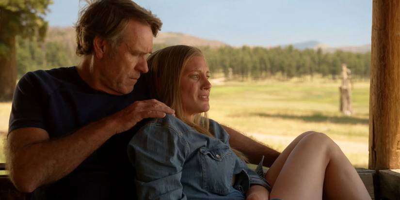 Walt Longmire (Robert Taylor) and Vic Moretti (Katee Sackhoff) talk in the 'Longmire' series finale "Goodbye is Always Implied."
