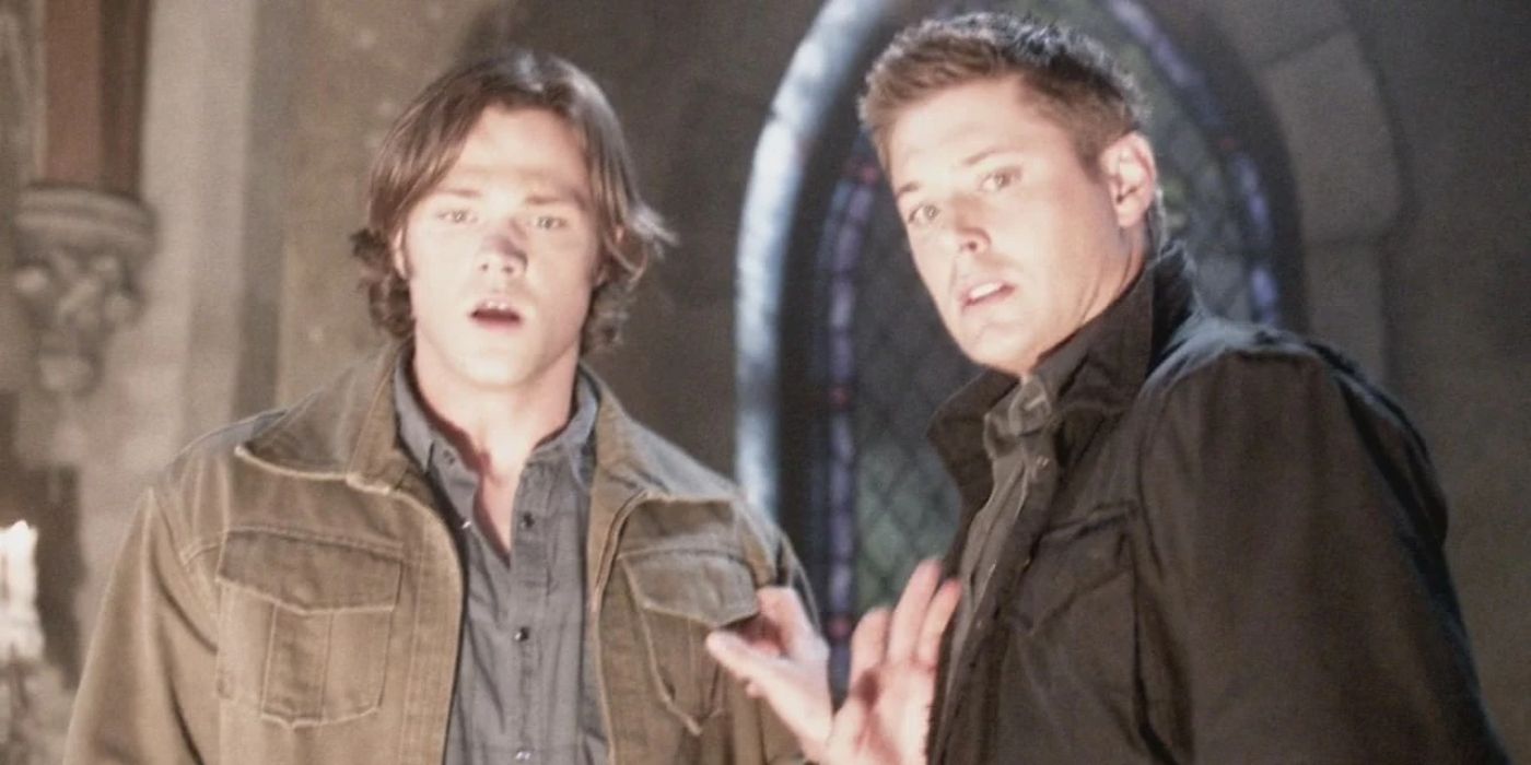 Sam and Dean watch on in shock as light glimmers upon them, with Lucifer rising from Hell. 