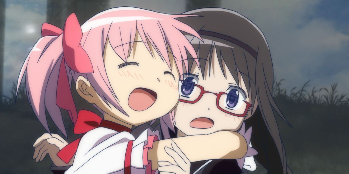 Madoka hugging her friend in Puella Magi Madoka Magica