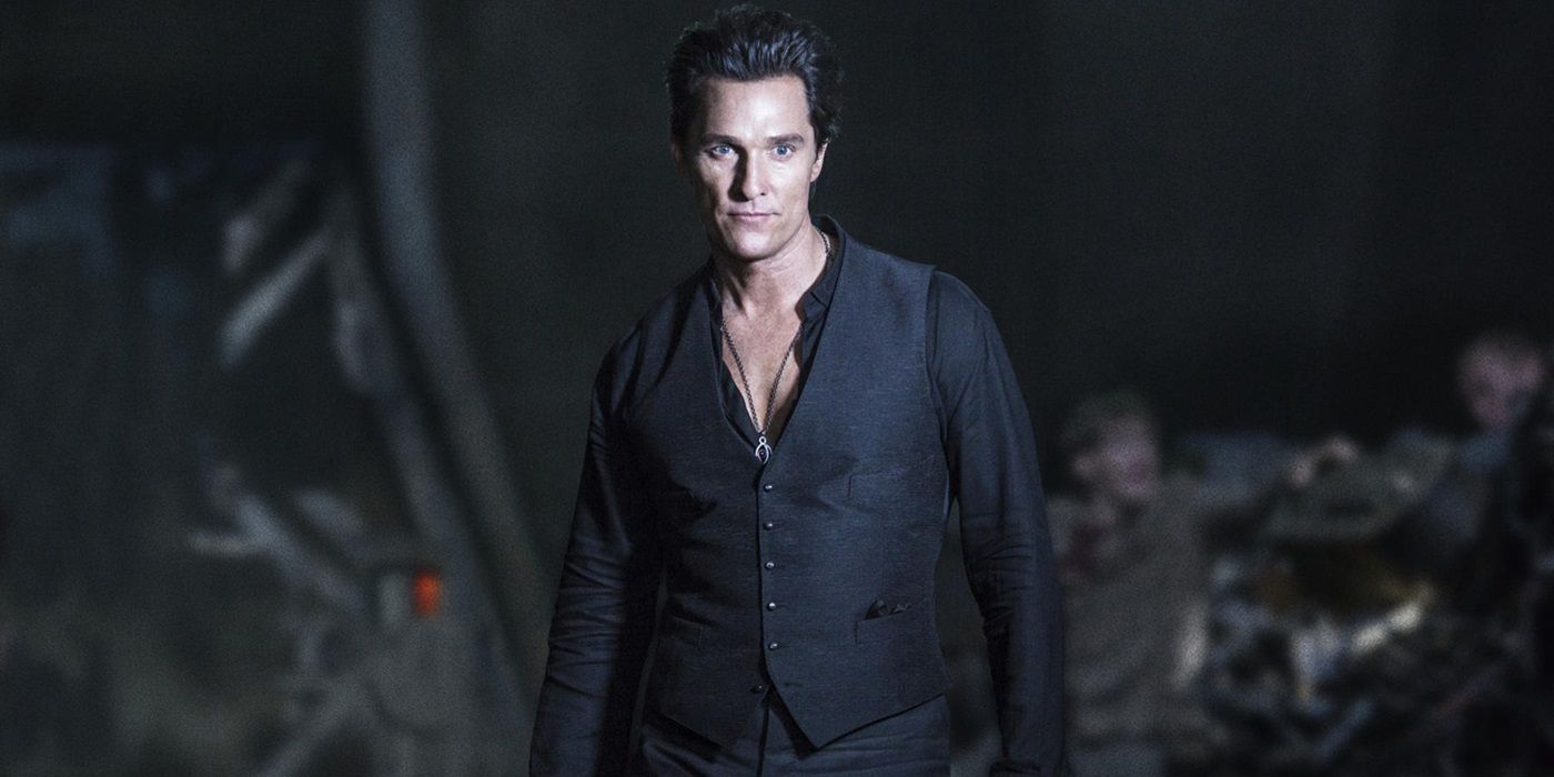 Matthew McConaughey as Walter Padick standing in a cave in The Dark Tower