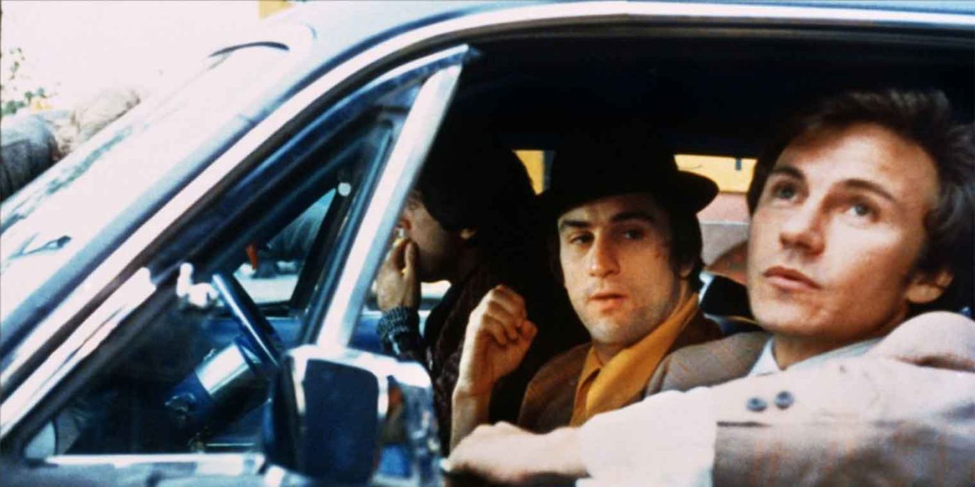 Robert De Niro, Harvey Keitel, and David Proval in a car in Mean Streets