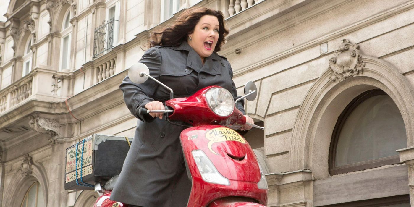 Melissa McCarthy as a CIA agent on a moped in Spy