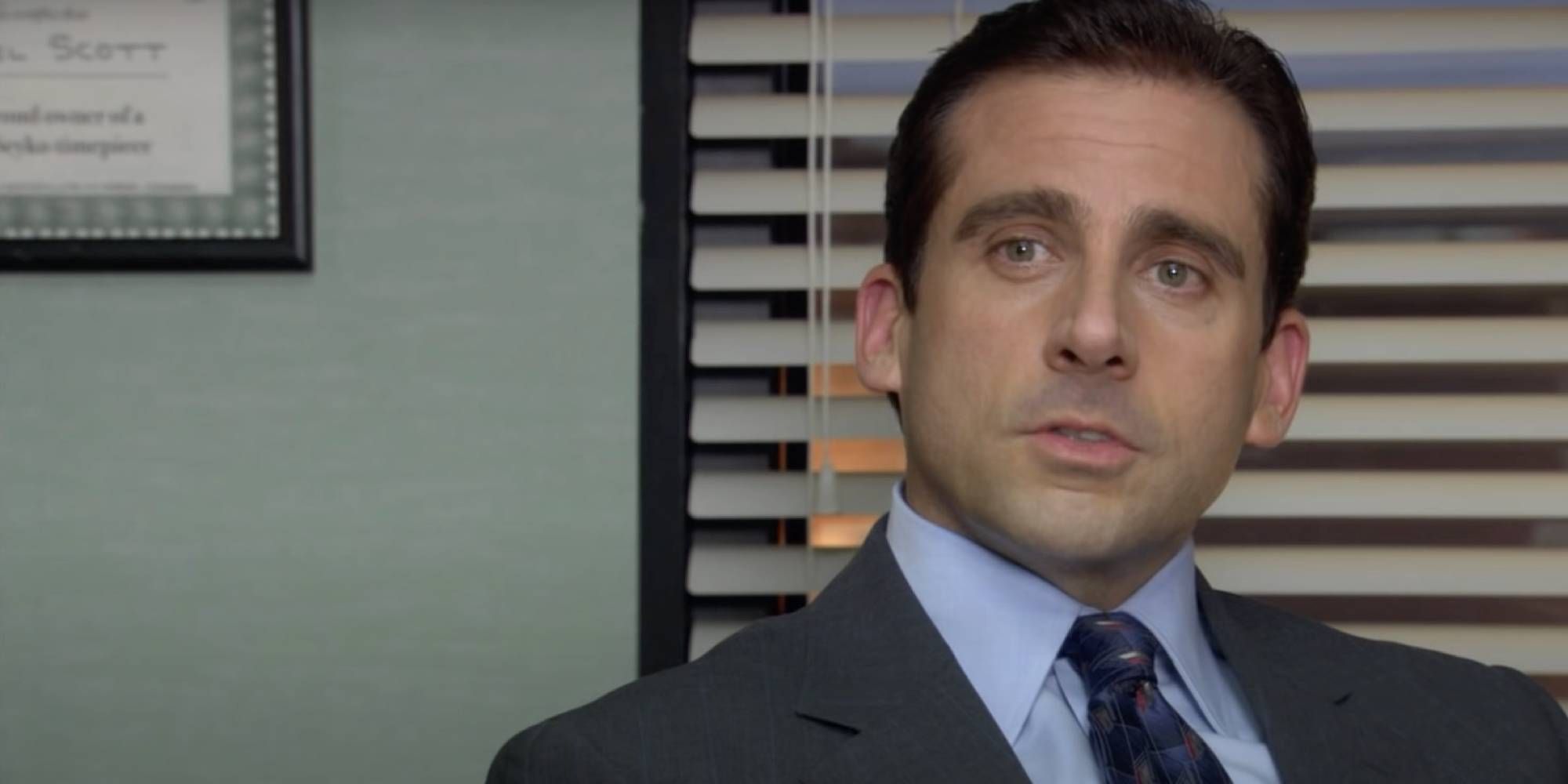 Steve Carrell as Michael Scott in The Office talking with the camera person