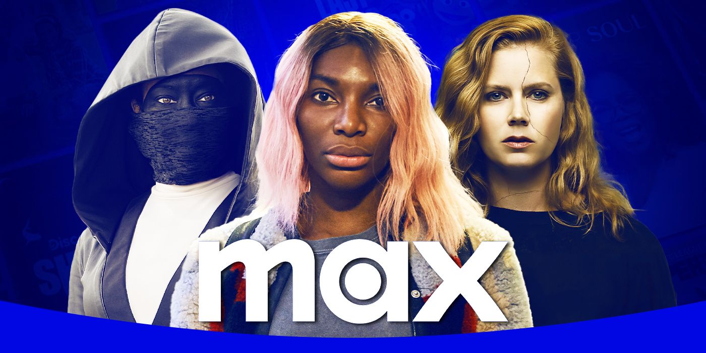 The logo of Max sits atop Watchmen character played by Regina King, Michaela Coel from I May Destroy You and Amy Adams of Sharp Objects