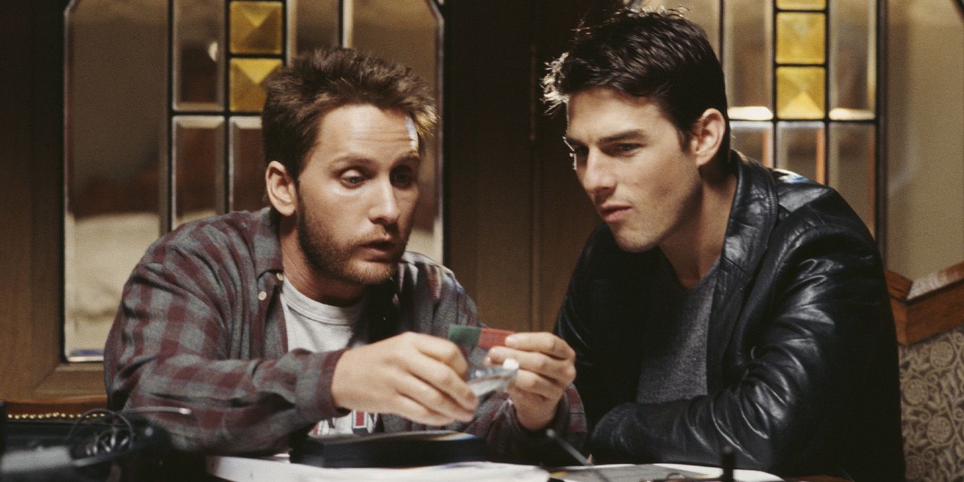 Jack Harmon (Emilio Estevez) e Ethan Hunt (Tom Cruise) na 'Missão: Impossível' de 1996: