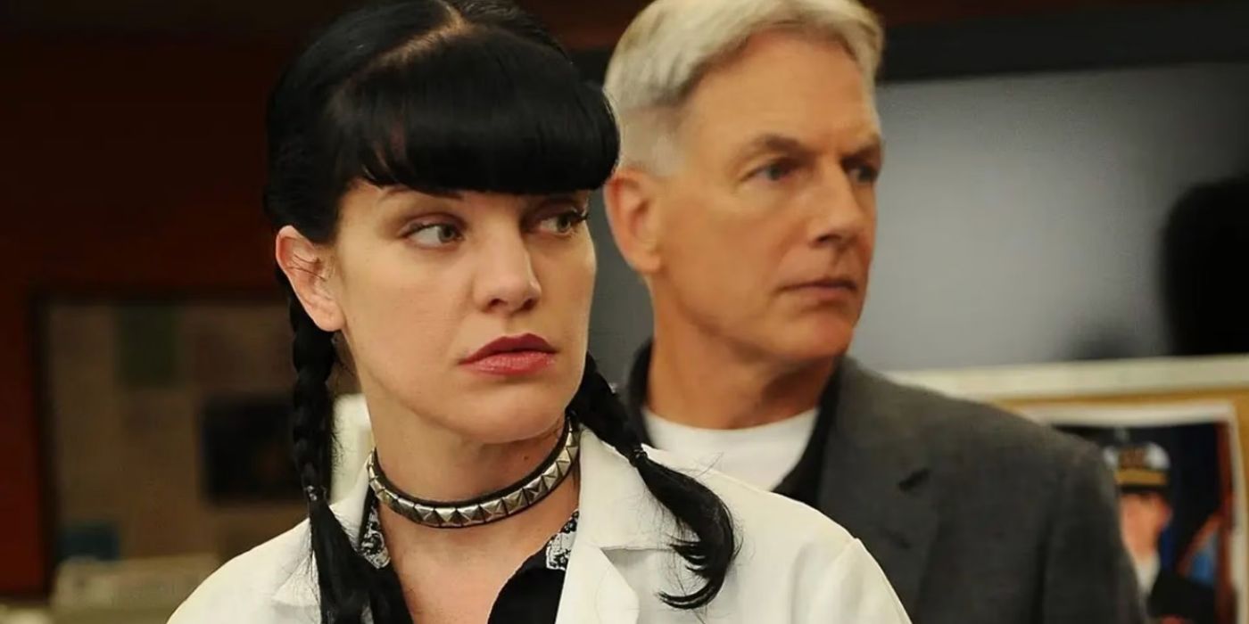 close-up of Abby and Gibbs looking offcreen in 'NCIS'