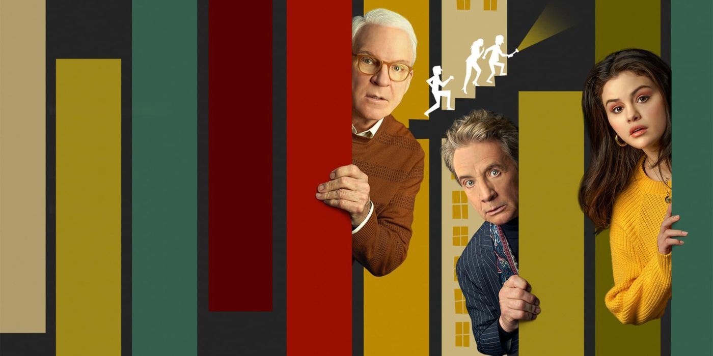 Steve Martin, Martin Short, and Selena Gomez in a promo image for Only Murders in the Building