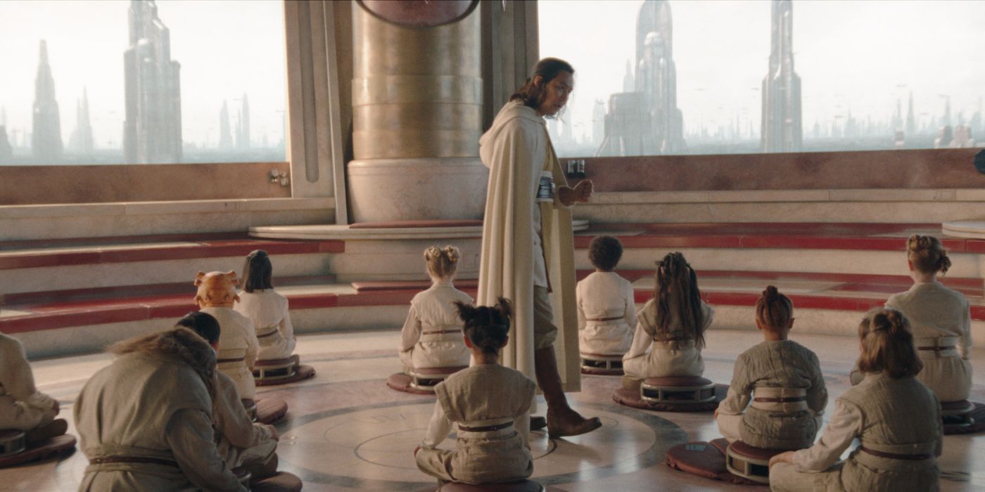 Lee Jung-jae, wearing a Jedi robe, while teaching children in a Jedi Temple in The Acolyte.