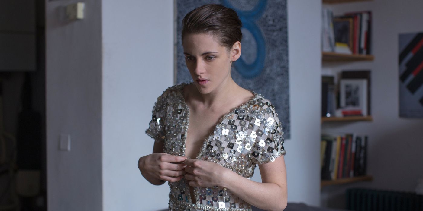 Maureen (Kristen Stewart) tries on a sparkly outfit in 'Personal Shopper' (2016)