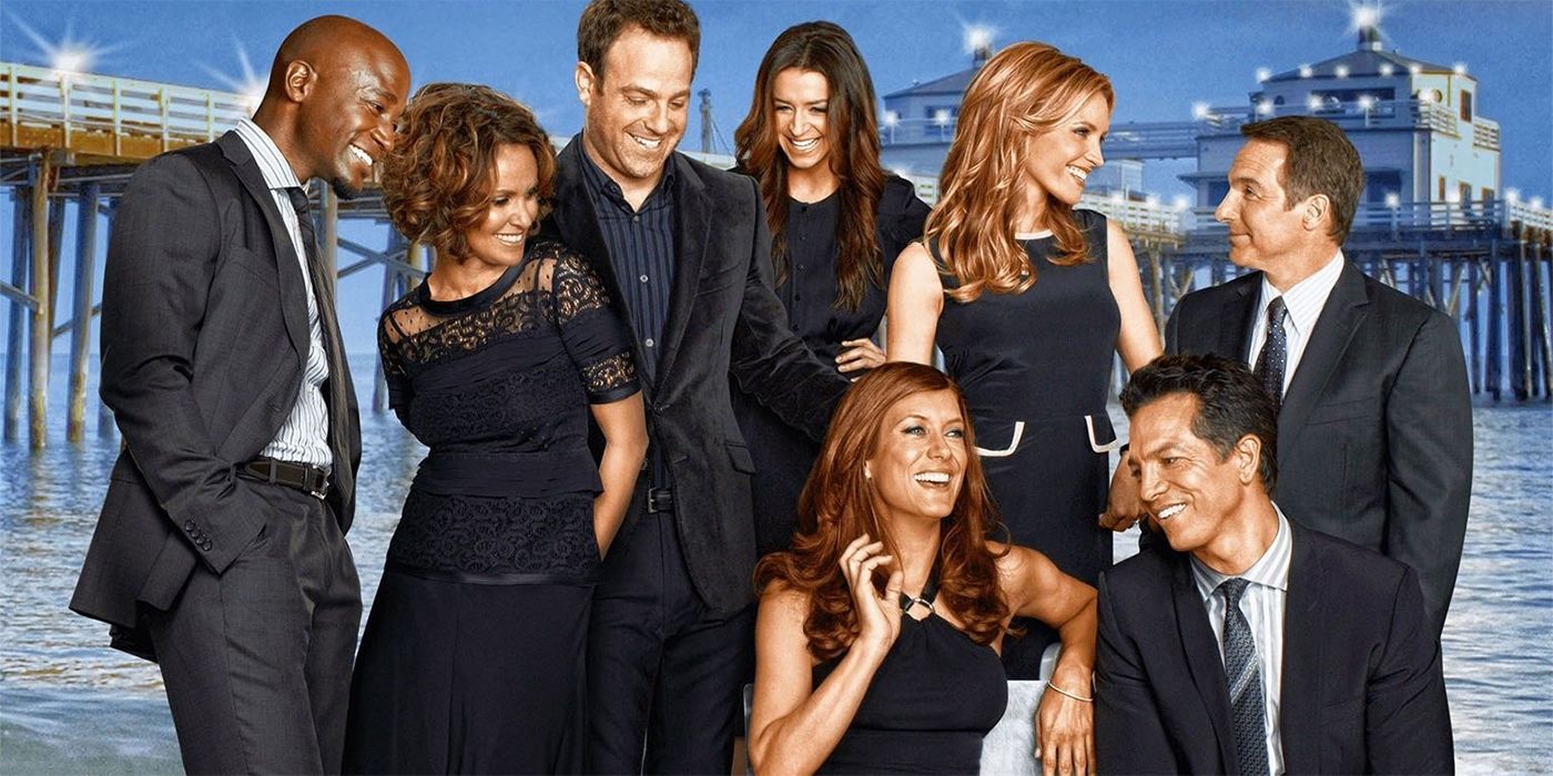 The cast of Private Practice laughs in a promotional image