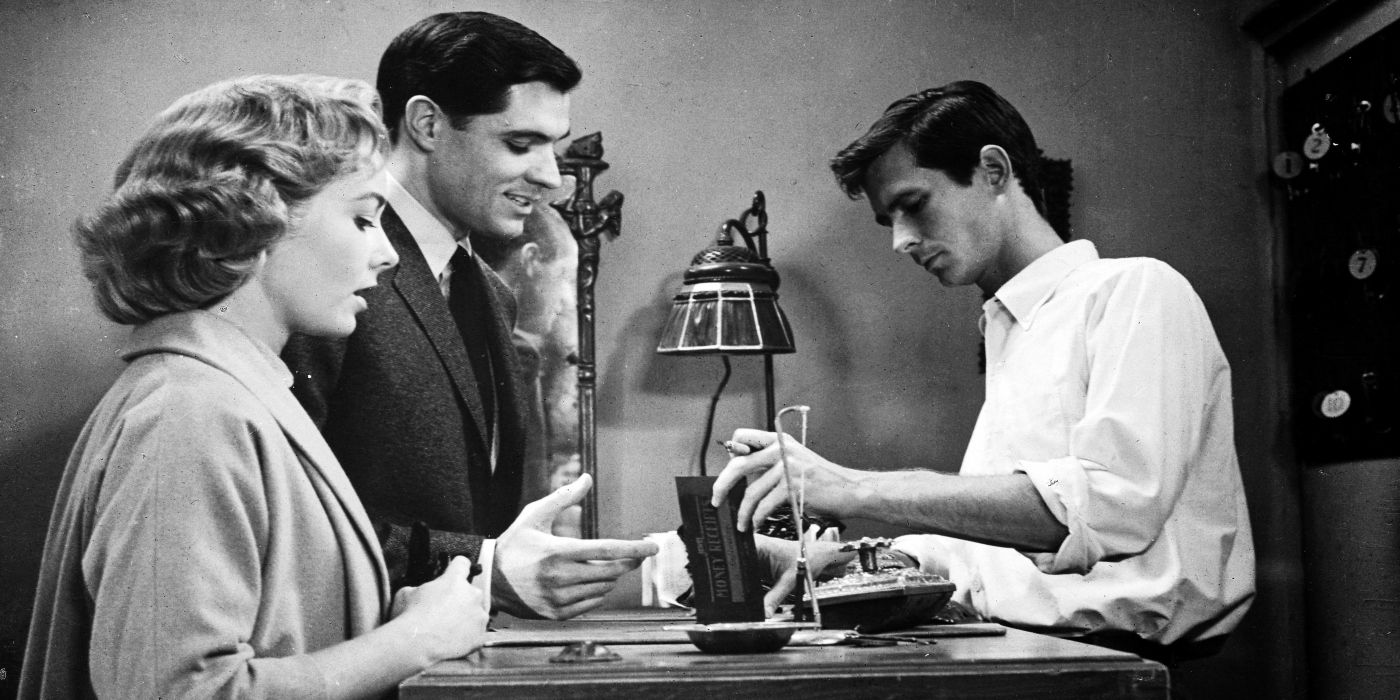 Vera Miles and John Gavin check in with Anthony Perkins at the Bates Motel in Psycho