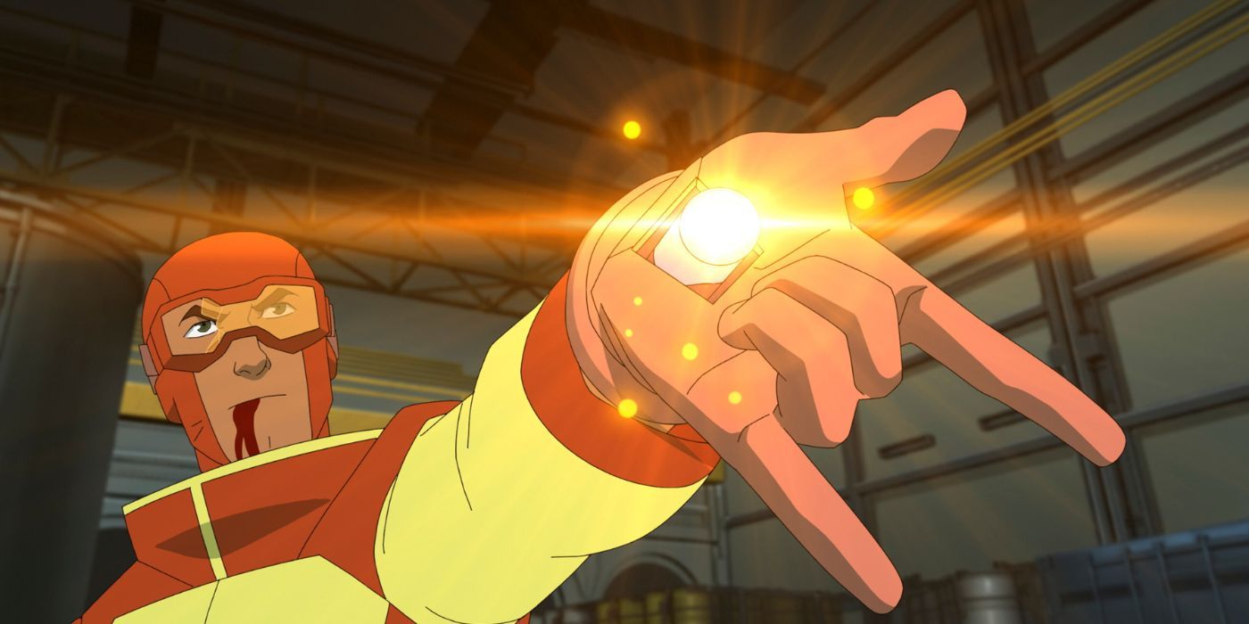 Rex Splode aiming his hand blaster in Invincible Season 2 Part 2.