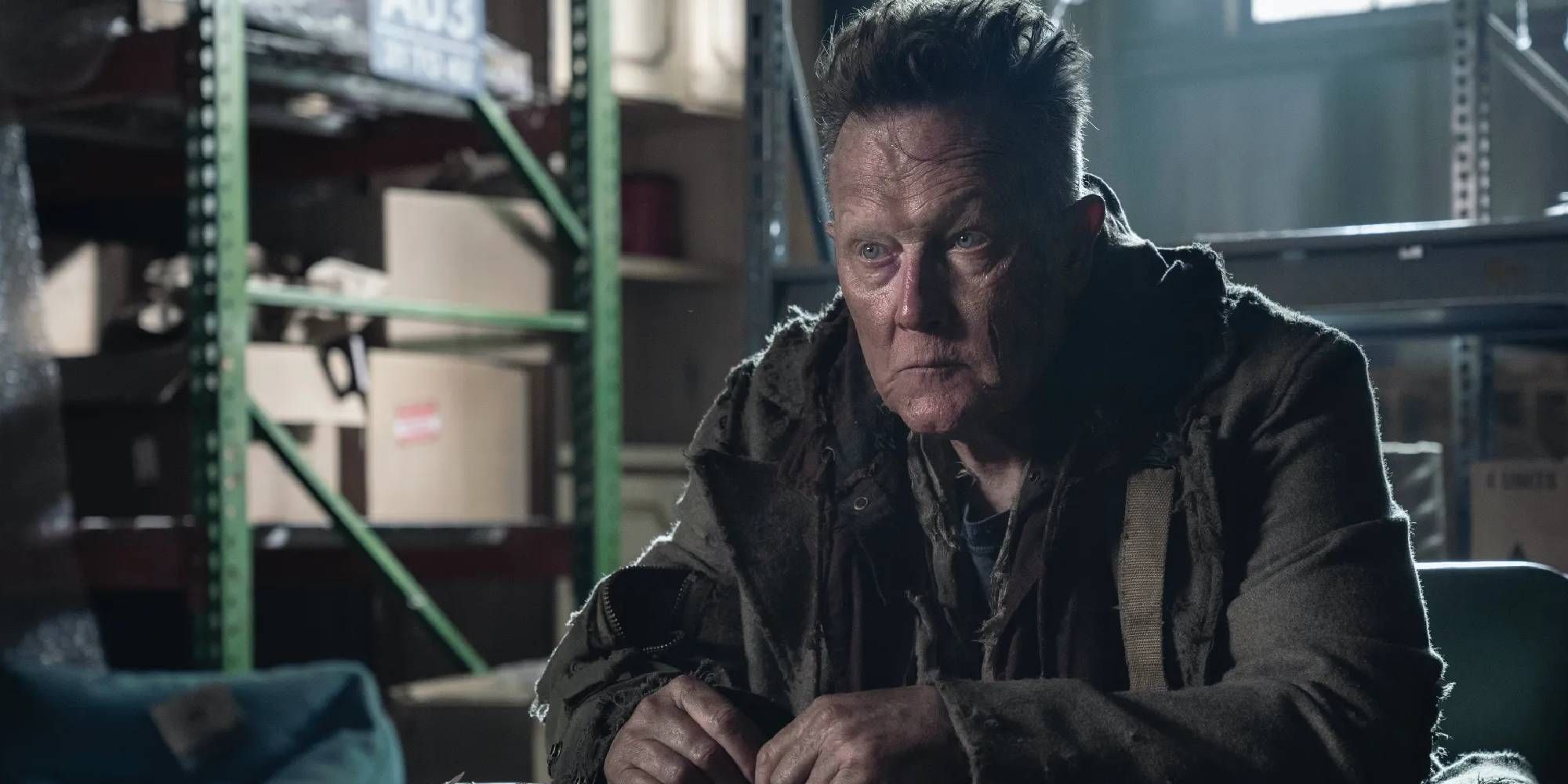 Robert Patrick in 'The Walking Dead' looking at someone off-camera.