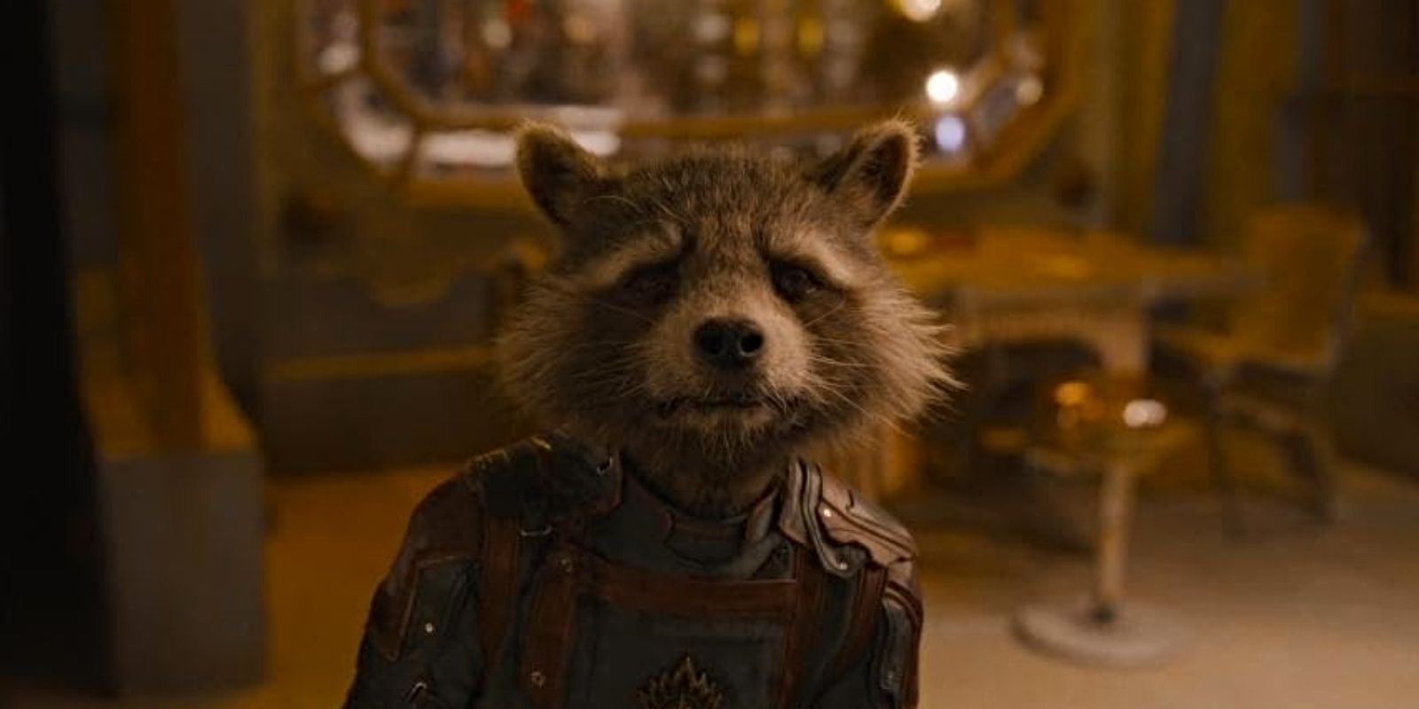 Close up of Rocket Raccoon (Bradley Cooper) in Guardians of the Galaxy Vol 3