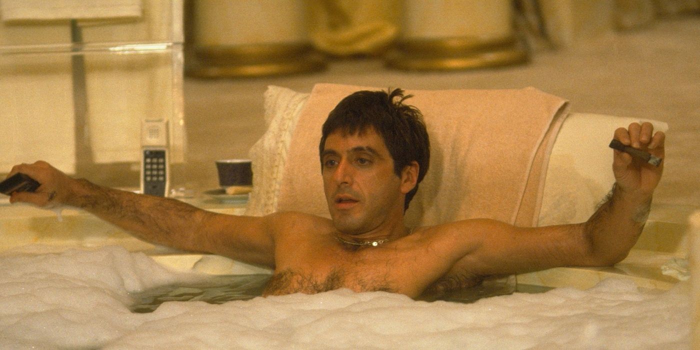 Al Pacino in Scarface having a bath.