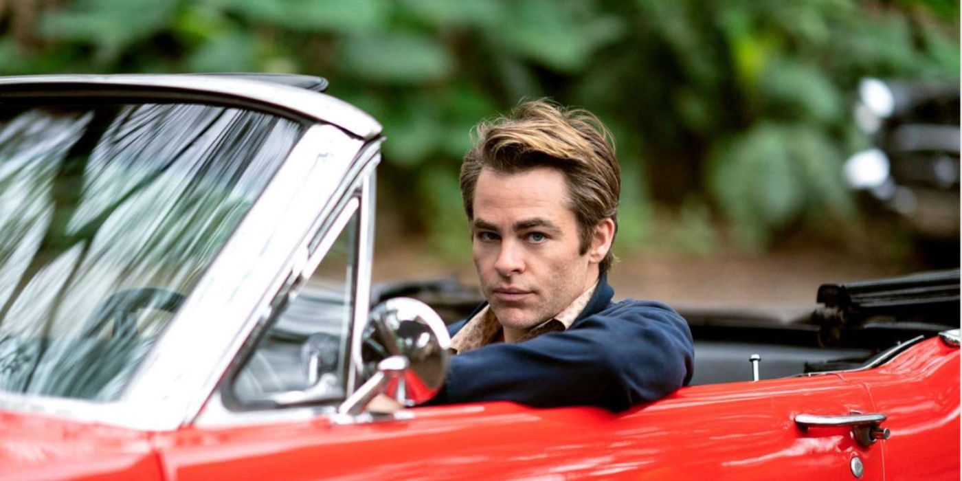 Chris Pine as Jay Singletary driving in a red car in 'I Am the Night'