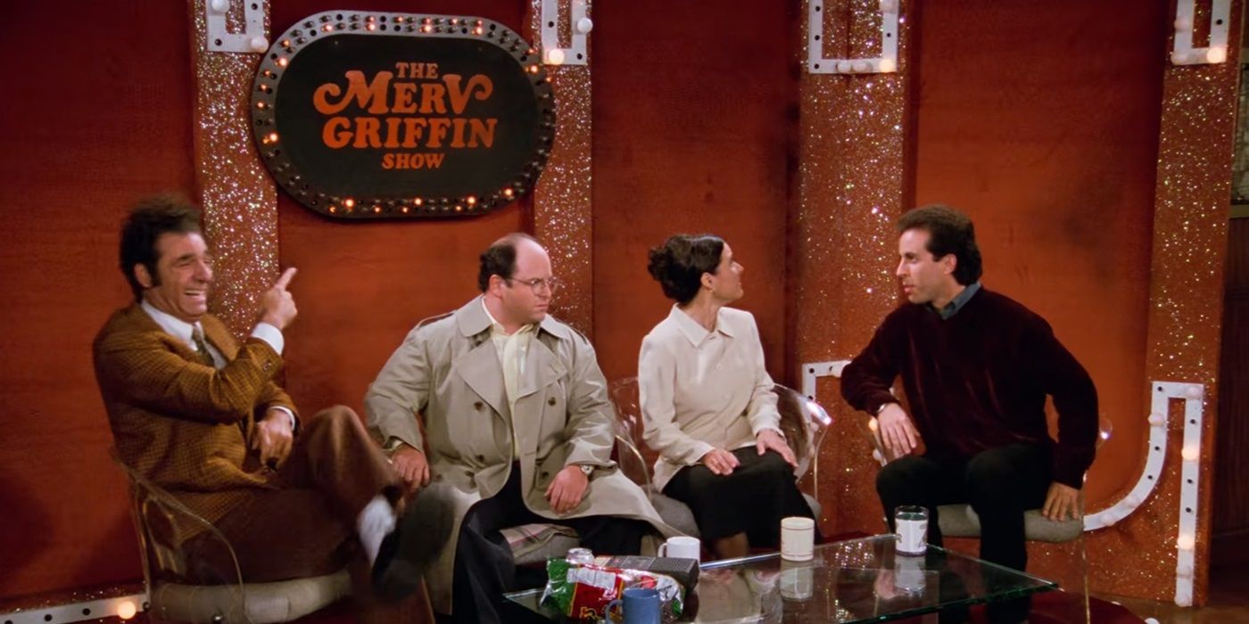 The cast of Seinfeld on Kramer&rsquo;s homemade version of The Merv Griffin Show set