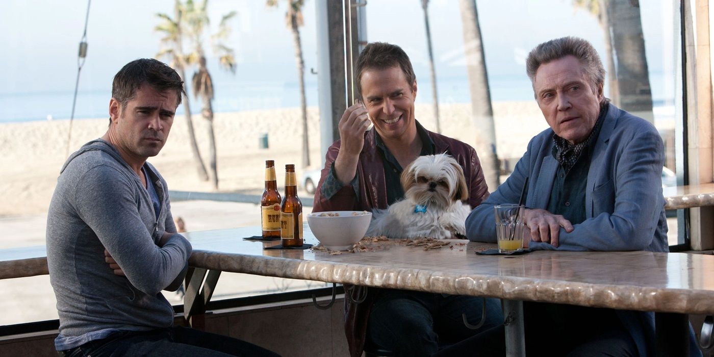 Colin Farrell, Sam Rockwell, and Christopher Walken sitting together and having drinks in Seven Psychopaths