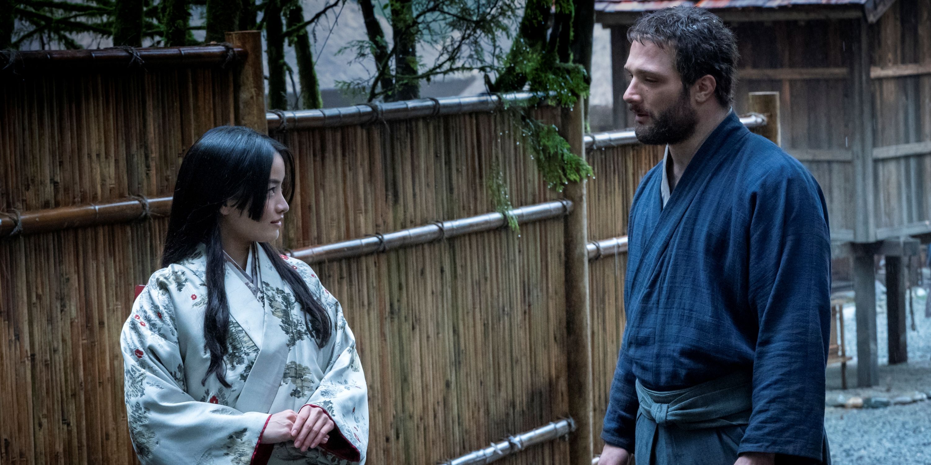 Anna Sawai as Mariko standing across from Cosmo Jarvis in Episode 4 of Shogun