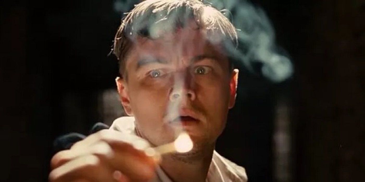 Leonardo DiCaprio holding a flaming matchstick in Martin Scorsese's 'Shutter Island'