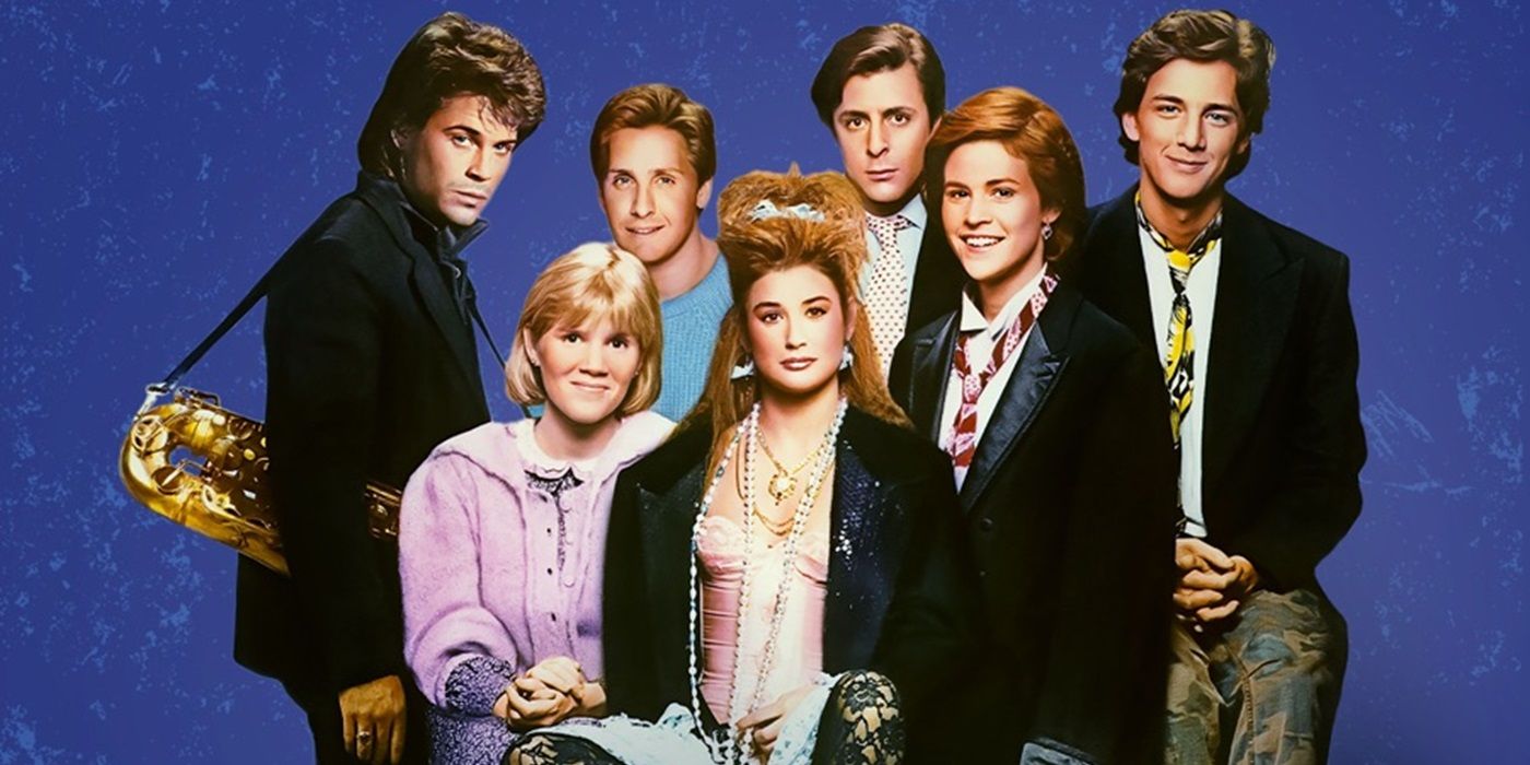 The Cast of St. Elmo's Fire standing together on a cropped poster