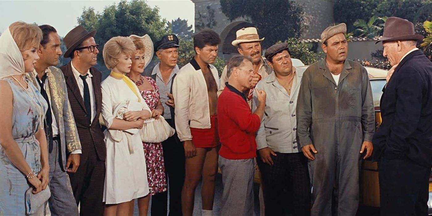 Still frame of the ensemble cast of 'It's a Mad, Mad, Mad, Mad World'