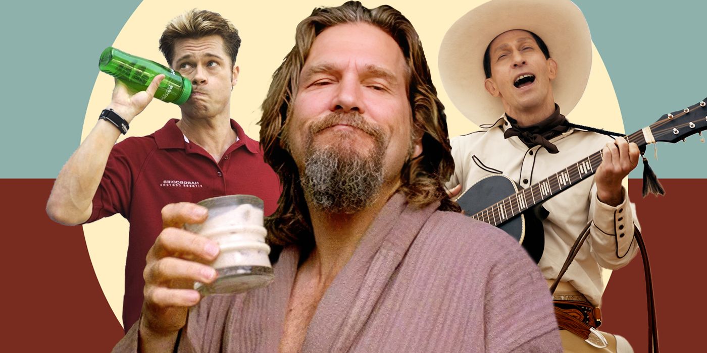 Stills from Burn After Reading, The Big Lebowski, and The Ballad of Buster Scruggs