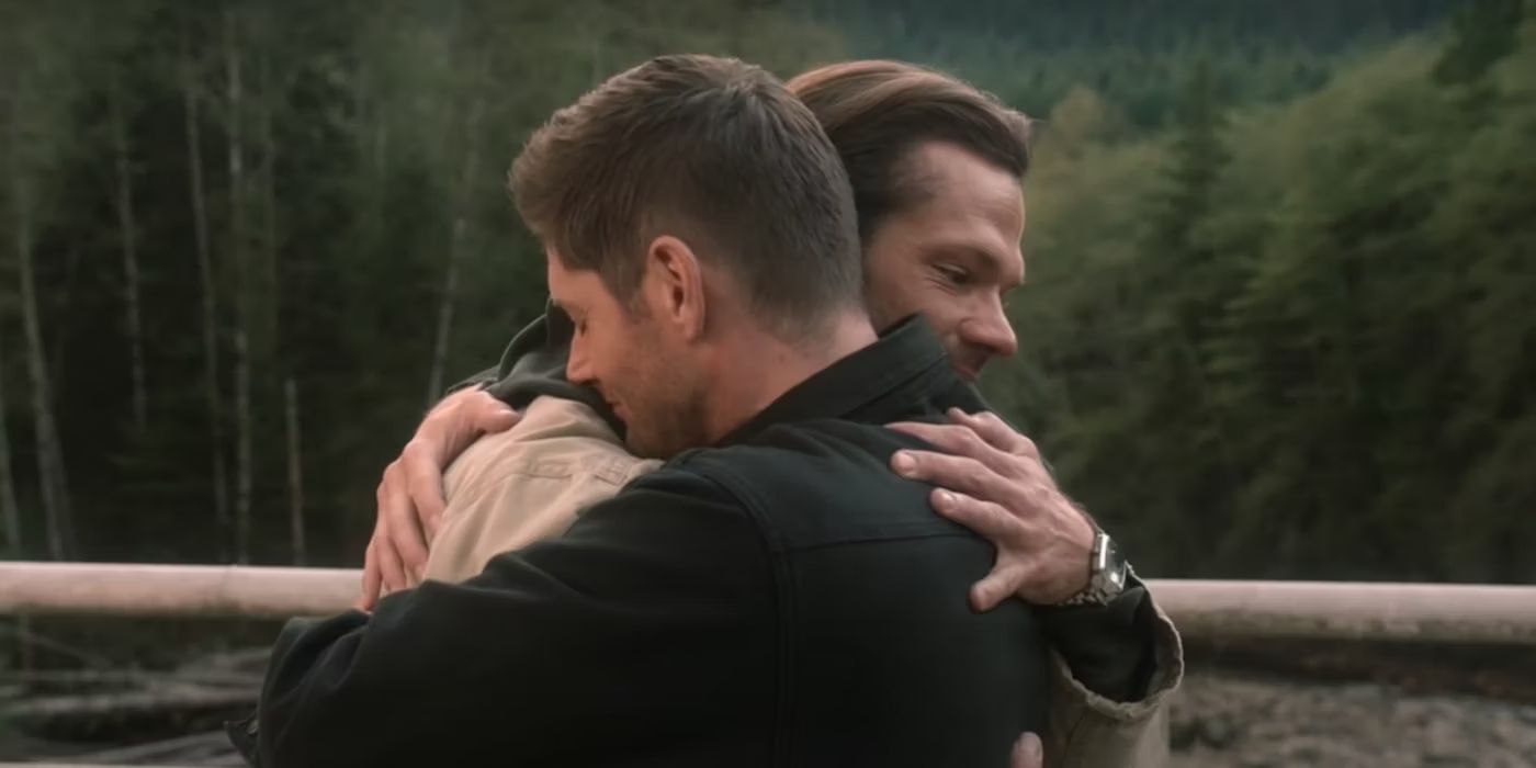 Sam (Jared Padalecki) and Dean (Jensen Ackles) Winchester hugging in heaven in the series finale of Supernatural