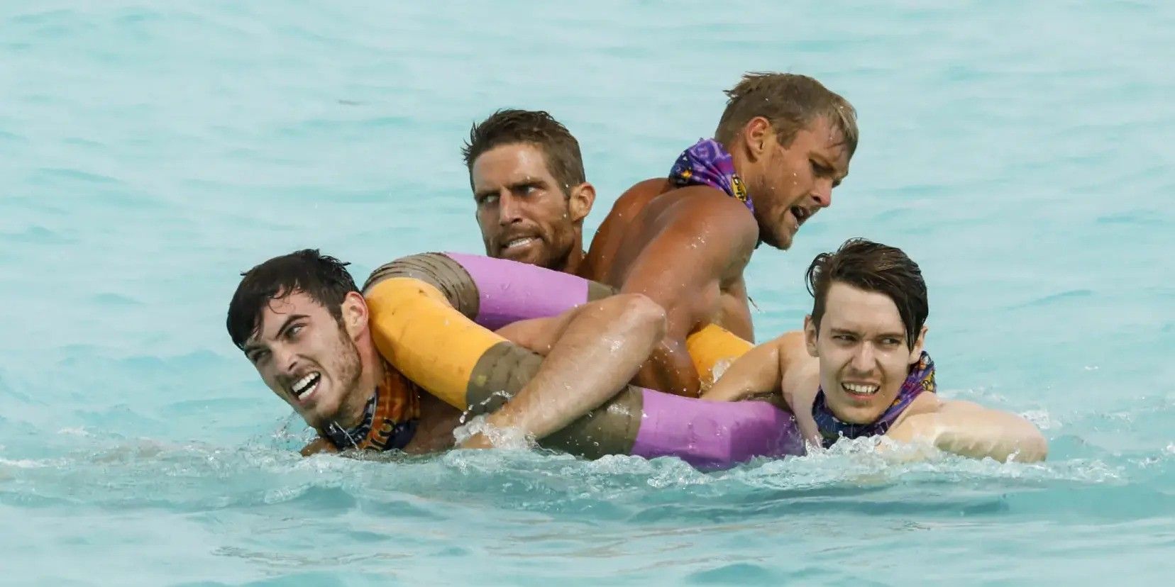 A still from Survivor: Ghost Island during a physical water challenge 