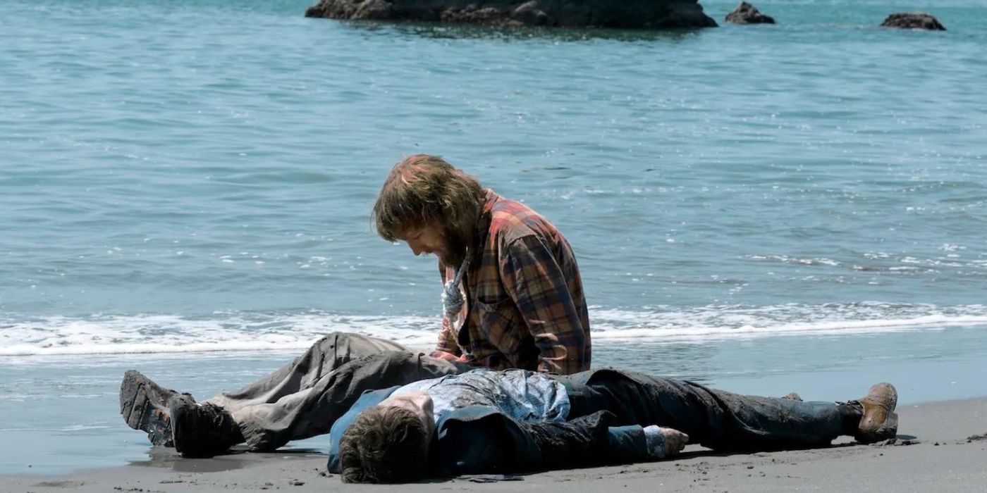 Hank (Paul Dano) and Manny (Daniel Radcliffe) washed up on the shore in Swiss Army Man