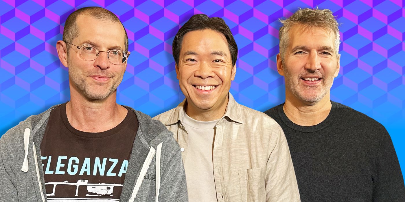 Custom image of D.B. Weiss, Alexander Woo, and David Benioff for 3 Body Problem interview at SXSW 2024