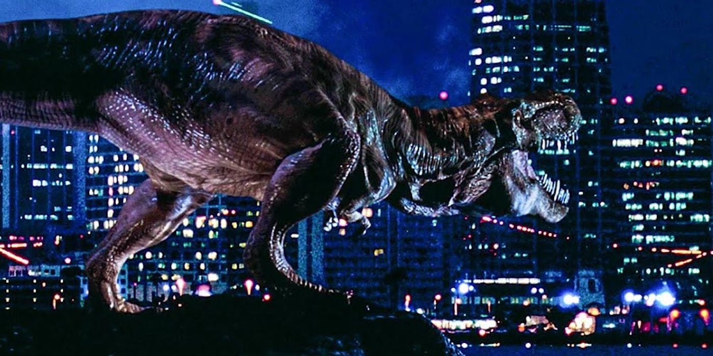 T. rex in the big city in 'The Lost World: Jurassic Park'