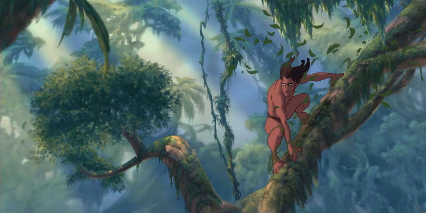 Tarzan surfing down a tree