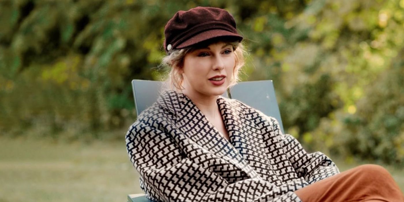 Taylor Swift sitting outside talking in Folklore: The Long Pond Studio Sessions