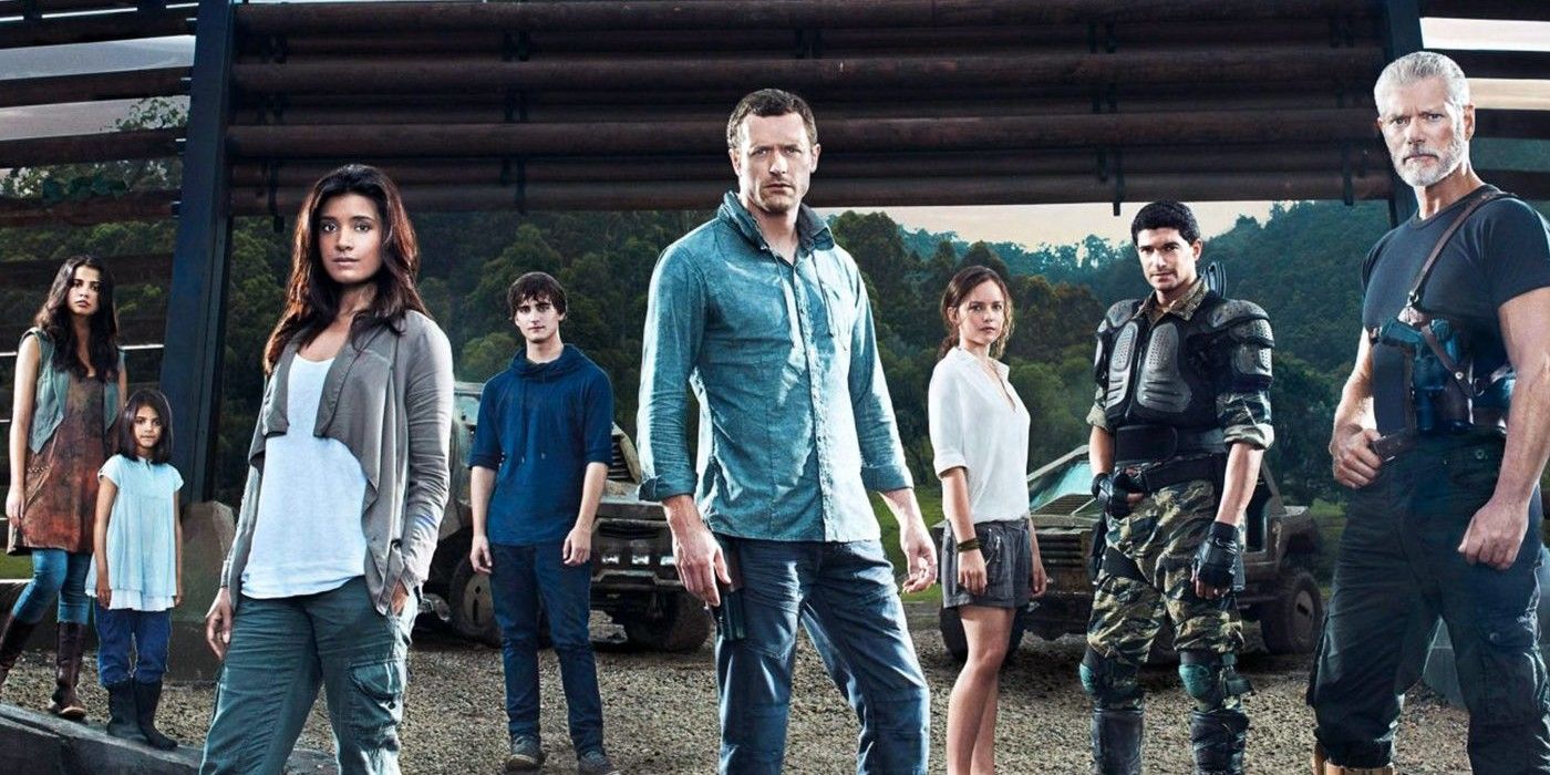 The cast of Terra Nova standing together for a promotional photo