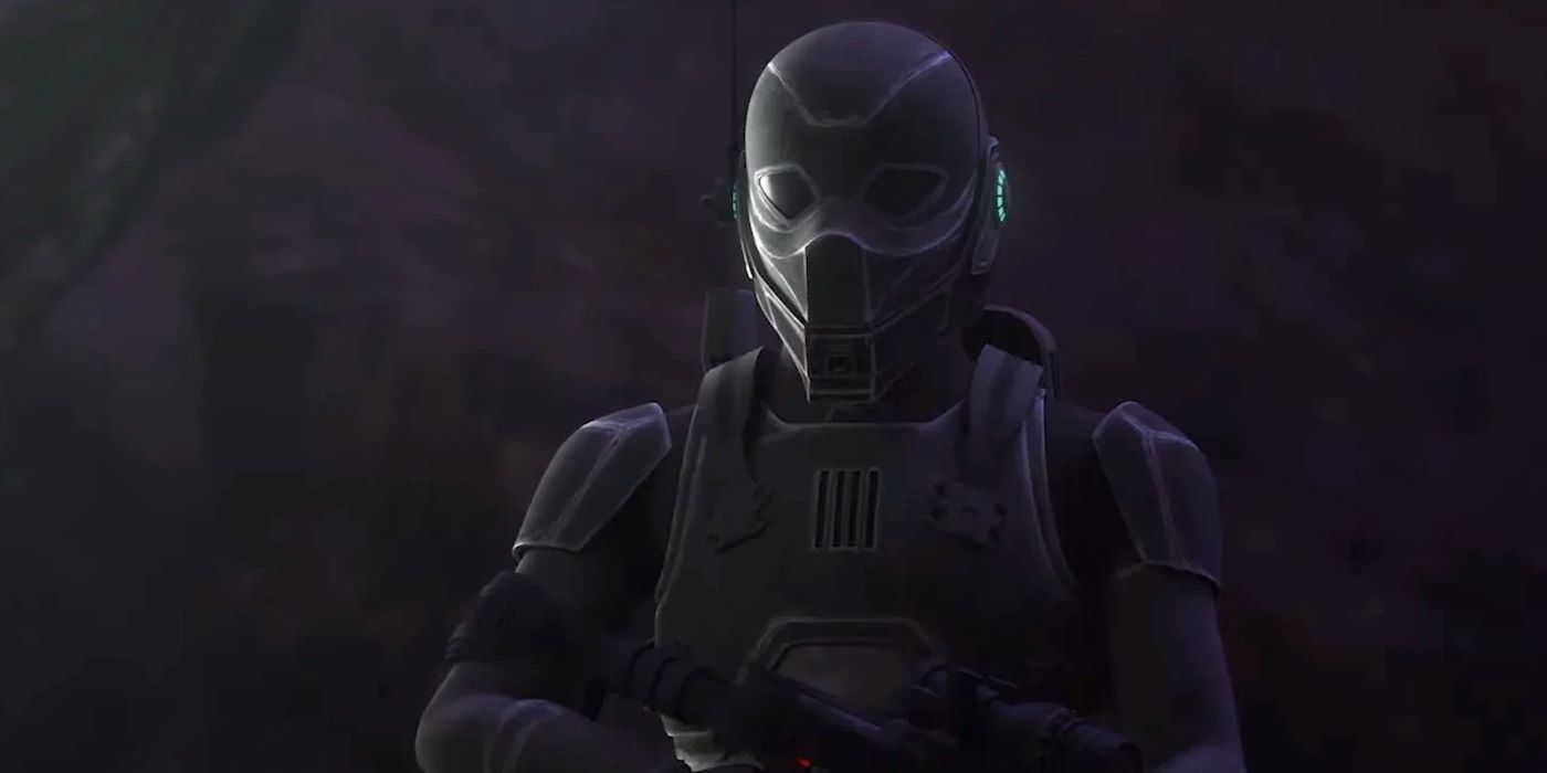 Close-up of an Imperial shadow agent in Star Wars: The Bad Batch