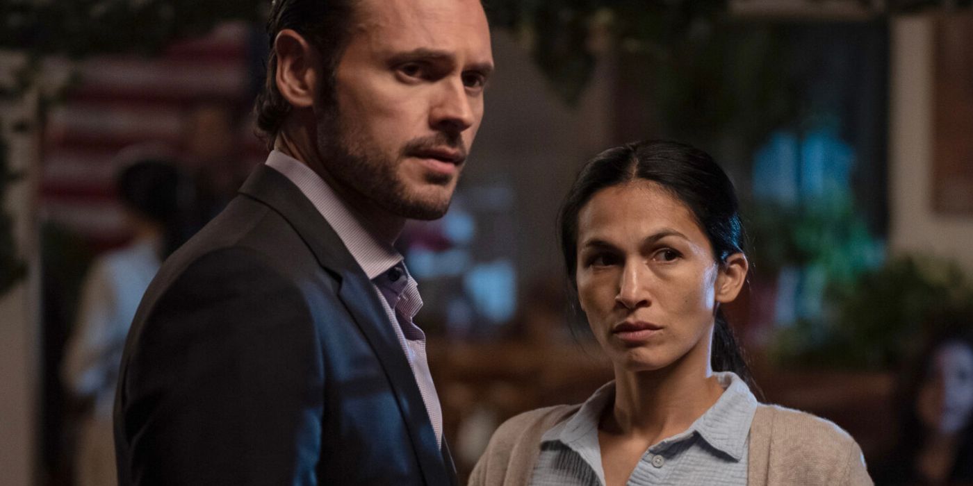 Elodie Yung and Adan Canto glare at something off camera in The Cleaning Lady
