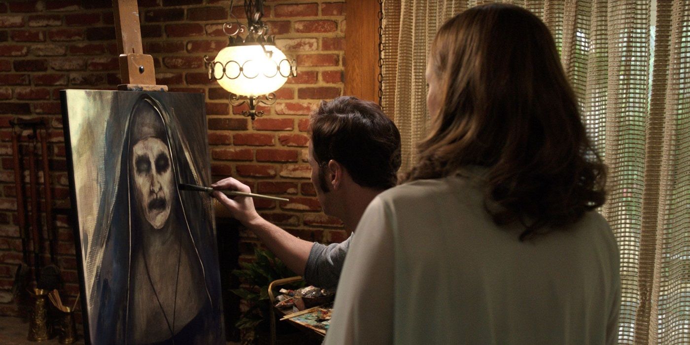 Patrick Wilson as Ed Warren painting the nun in The Conjuring 2.
